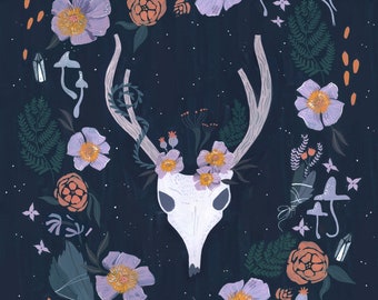 Stag Skull Art Print 11x14