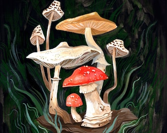 Woodland Mushrooms 8x10 Fine Art Print