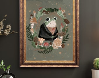 Goblincore Frog Friend Art Print 8x10 Fine Art Print