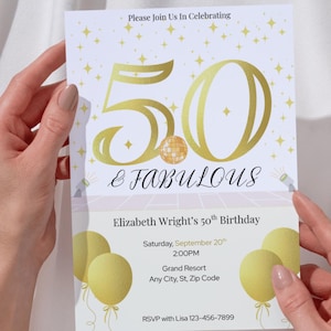 50th Birthday Invitation: Editable Gold Party Invite (Digital Template)