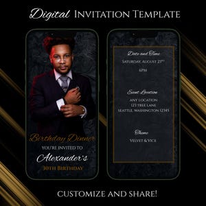 Velvet & Vice Birthday Dinner Invitation: Luxe Gold, Formal Event (Digital Download)