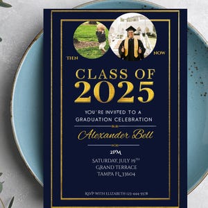 Editable Classic Graduation Invitation Template with Photo, Minimalist Graduation Announcement, Modern Printable or Digital Invitation