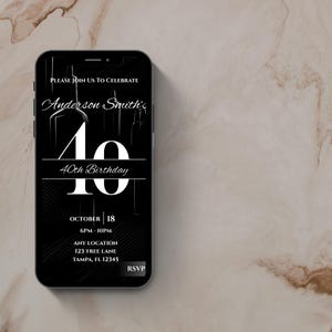 Modern 40th Birthday Invitation: Black & White Milestone Evite (Digital Download)