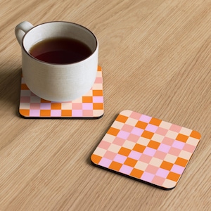 Checkerboard Cork Coaster: Retro Color Pop Drink Coaster