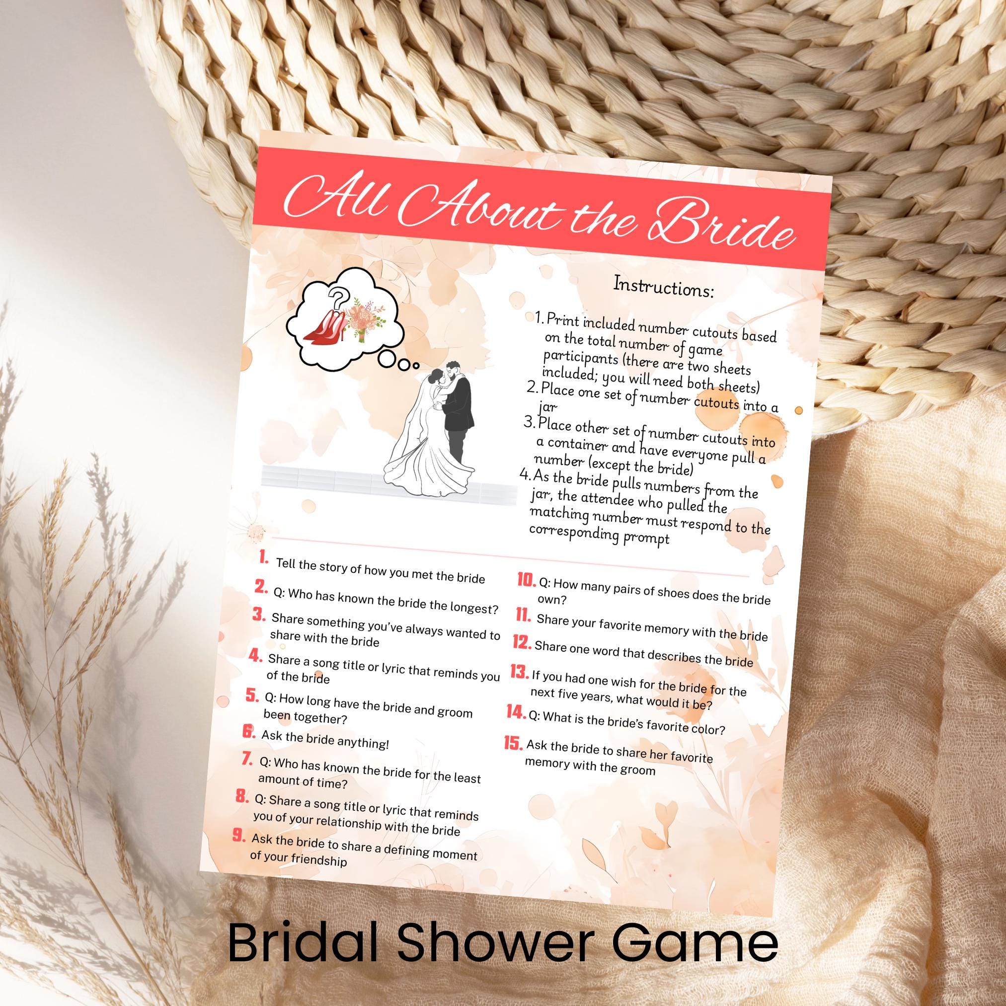 Bridal Shower Activity, Memorable Printable Games, Editable Templates, Fun Ideas for Bridal Showers