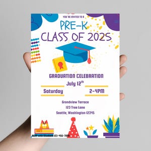 Faire-part de fin d'études préscolaire modifiable pour la promotion 2025 Modèle de fête des diplômés d'âge préscolaire Carte de remise des diplômes pour enfants en téléchargement immédiat