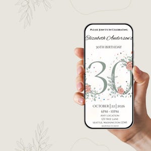 Elegant 30th Birthday Invitation, Floral Confetti Digital Invite, Editable Canva Template, Instant Download