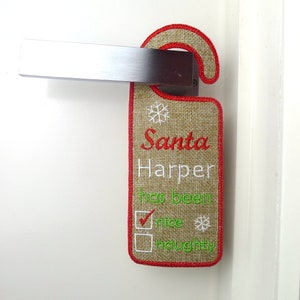 Santa I have been NICE Door Hanger ITH Project Applique Machine Embroidery Design Pattern 2 variations 3 sizes 7, 8, 9 image 2