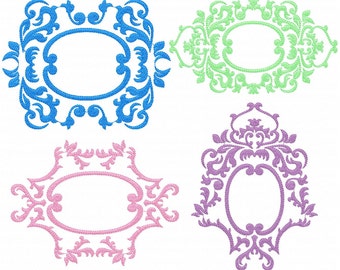 Chinoiserie Monogram Frames Machine Embroidery Design Patterns 4 styles in 6 sizes 4", 5", 6", 7", 8", 9" and 10" Asian style Dorothy Draper