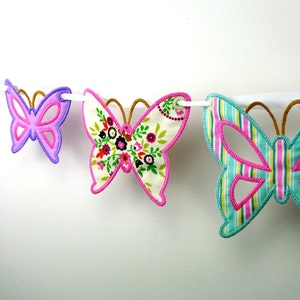 Butterfly Bunting In The Hoop Banner Project Machine Embroidery Design Applique Patterns in 4  sizes 4", 5", 6" and 7"