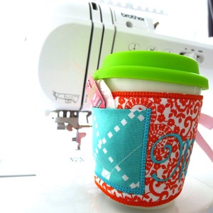 Coffee Cup Sleeve with Pocket In The Hoop Project Machine Embroidery Design Applique Patterns all done ITH 2 sizes 7&quot; and 10&quot; Reusable
