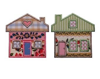 Bungalow and Farmhouse Set of Machine Embroidery Designs Applique Patterns 2 house variations in 3 sizes 4", 5", 6"