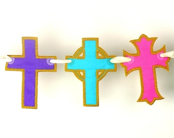 Cross Banner ITH Project Machine Embroidery Design Applique Pattern 2 variations in 5 sizes 4", 5", 6", 7" and 8"