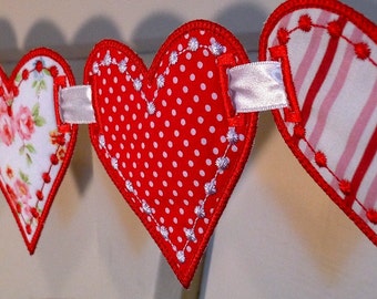 Love Heart Banner In The Hoop Banners Machine Embroidery Designs Applique Patterns all done In-The-Hoop in 3 sizes 4", 5", 6"