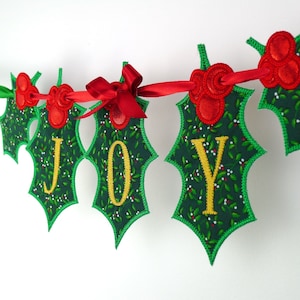 Holly Leaf Banner In The Hoop Project Machine Embroidery Designs Applique Patterns all done In-The-Hoop in 6 sizes 4", 5", 6", 7", 8" and 9"