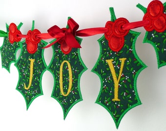 Holly Leaf Banner In The Hoop Project Machine Embroidery Designs Applique Patterns all done In-The-Hoop in 6 sizes 4", 5", 6", 7", 8" and 9"