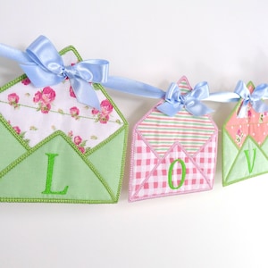 Envelope Banner In The Hoop Project Machine Embroidery Designs Applique Patterns all done ITH in 4 sizes 4&quot;, 5&quot;, 6&quot;, 7&quot; Bunting