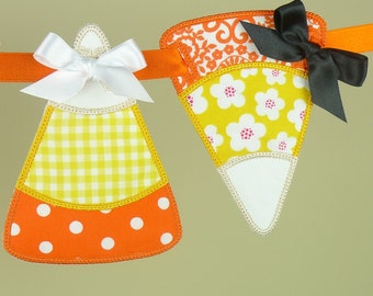 Candy Corn Banner ITH Project Applique Machine Embroidery Design Patterns all done in the hoop in 5 sizes 4", 5", 6", 7" and 8"