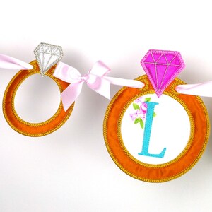 Banner de anillo de diamantes Proyecto ITH Bordado a máquina Diseño de banderines Patrones de apliques Todo hecho en el bastidor 4 tamaños 4", 5", 6", 7" Compromiso
