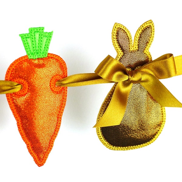 Bunny and Carrot Easter Banner In The Hoop Project Machine Embroidery Designs Applique Patterns in 7 sizes 4", 5", 6", 7", 8"