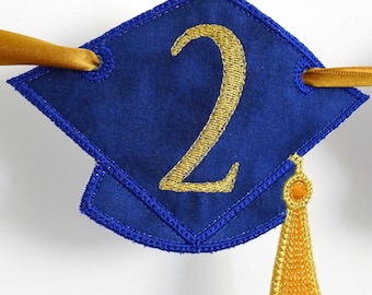 Graduation Cap Banner ITH Project Applique Machine Embroidery Design Patterns all done in the hoop 2 variations