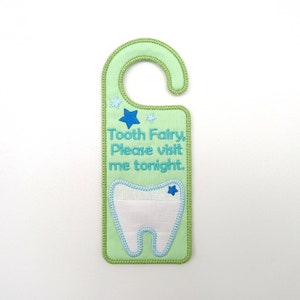 Tooth Fairy Door Hanger ITH Project Applique Machine Embroidery Design Pattern with pocket 2 variations Hearts and Stars 3 sizes 7", 8", 9"