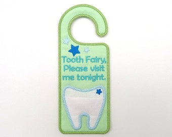 Tooth Fairy Door Hanger ITH Project Applique Machine Embroidery Design Pattern with pocket 2 variations Hearts and Stars 3 sizes 7", 8", 9"