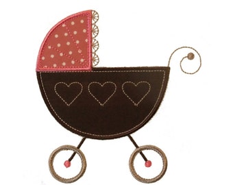Baby Doll Pram Machine Embroidery Designs Applique Patterns in 4 sizes 3", 4", 5" and 6"