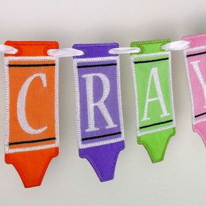 Crayon Banner ITH Project Applique Machine Embroidery Design Patterns in the hoop bunting in 7 sizes 4", 5", 6", 7", 8", 9" and 10"