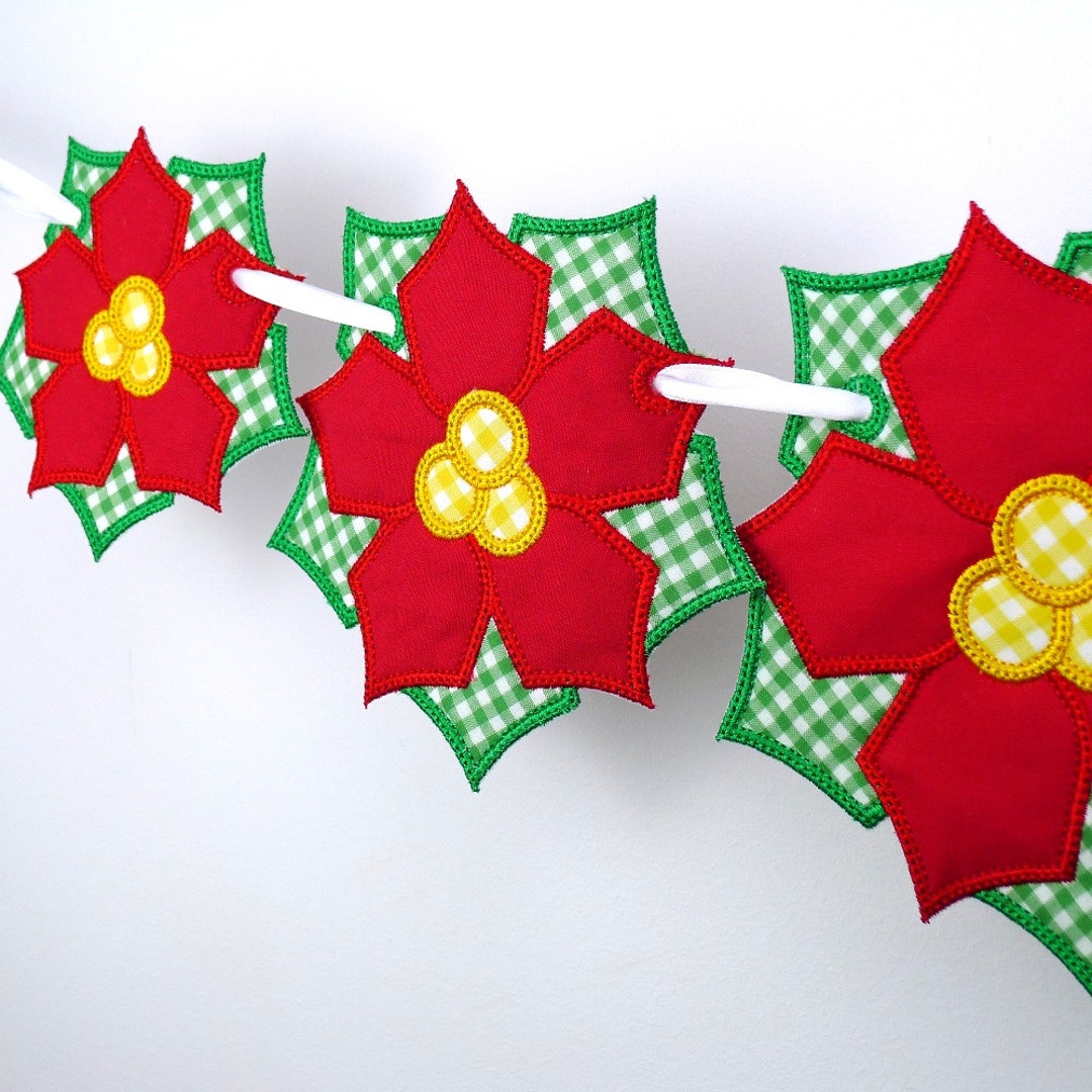Poinsettia Banner in the Hoop Project Machine Embroidery Designs