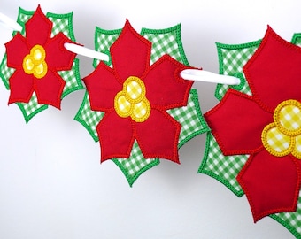 Poinsettia Banner In The Hoop Project Machine Embroidery Designs Applique Patterns for Christmas in 3 sizes 4", 5", 6"