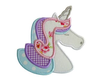 Unicorn Applique Machine Embroidery Design Patterns in 3 sizes 4", 5" and 6" magical rainbow pony.