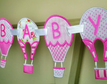 Hot Air Balloon Banner In The Hoop Project Machine Embroidery Design Applique Patterns all done ITH 2 Balloon variations with a Cloud spacer
