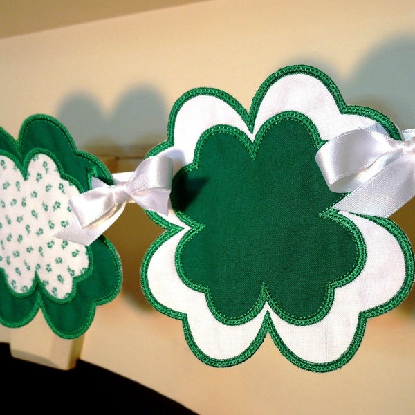 Lucky Clover ITH Banner Machine Embroidery Design Applique Pattern all done In-The-Hoop 3 sizes 4", 5" and 6"