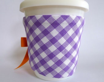 Coffee Cup Cozy Ribbon close In The Hoop Project Machine Embroidery Design Applique Patterns ITH 4 sizes 7", 8", 9" and 10" Reusable sleeve