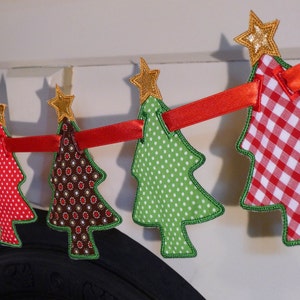 Christmas Tree Banner In The Hoop Project Machine Embroidery Designs Applique Patterns all done In-The-Hoop 6 sizes 4&quot;, 5&quot;, 6&quot;, 7&quot;, 8&quot;, 9&quot;