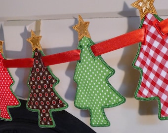 Christmas Tree Banner In The Hoop Project Machine Embroidery Designs Applique Patterns all done In-The-Hoop 6 sizes 4&quot;, 5&quot;, 6&quot;, 7&quot;, 8&quot;, 9&quot;