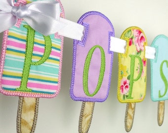 Popsicle Banner In The Hoop Project Machine Embroidery Design Applique Patterns in 7 sizes 4", 5", 6", 7", 8", 9" and 10"