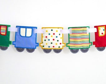 Train Banner In The Hoop Project Machine Embroidery Designs Applique Patterns ITH in 4 variations and in 3 sizes each 4", 5" and 6"