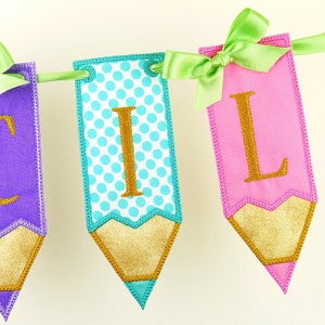 Pencil Banner ITH Project Applique Machine Embroidery Design Patterns all done in the hoop in 7 sizes 4&quot;, 5&quot;, 6&quot;, 7&quot;, 8&quot;, 9&quot; and 10&quot;