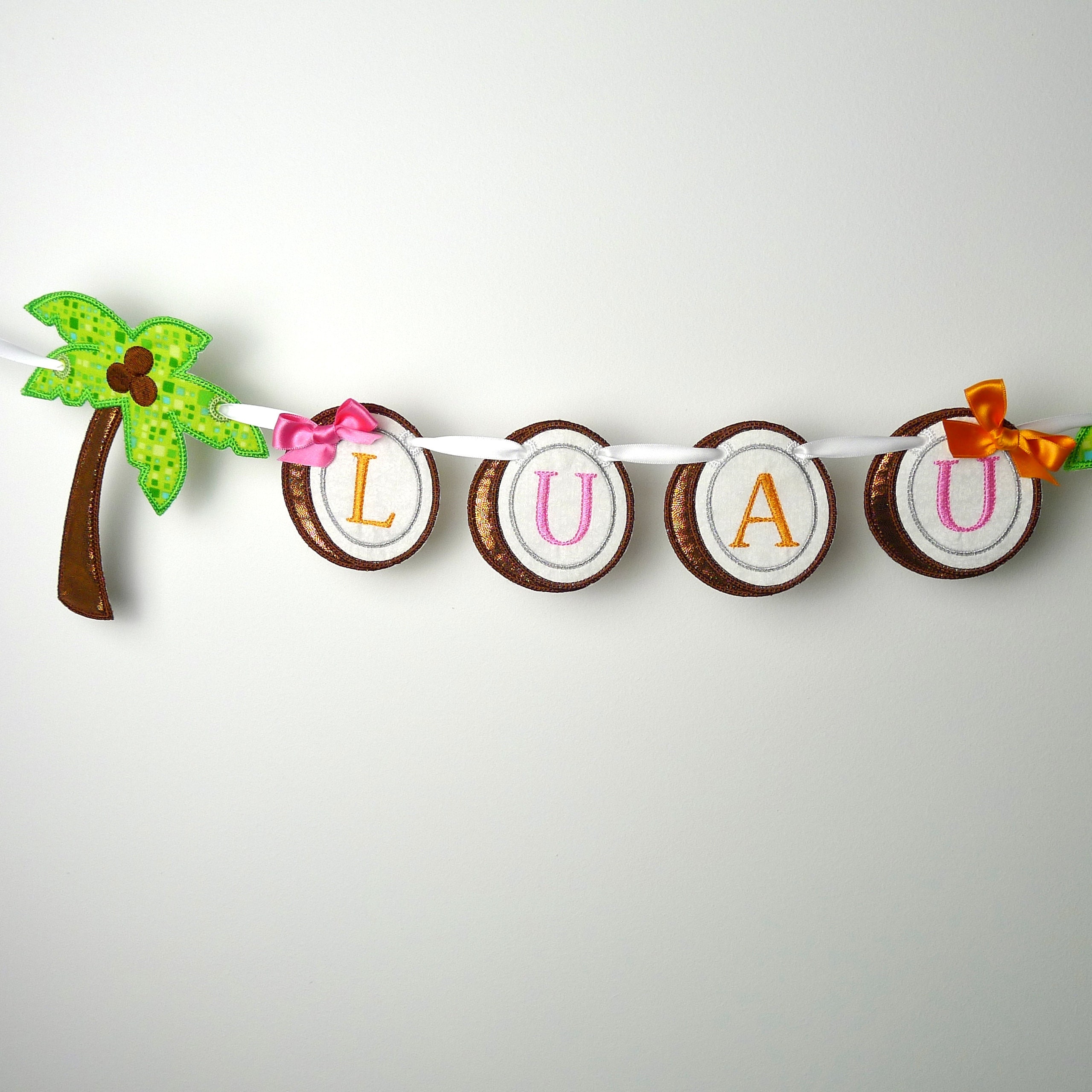 Tropical Banner In The Hoop Project Machine Embroidery Design Applique Bunting Pattern 2 variations Coconut and Palm Tree 6 sizes each Luau
