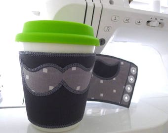 Coffee Cup Sleeve with Mustache In The Hoop Project Machine Embroidery Design Applique Patterns all done ITH 2 sizes 7" and 10" Reusable