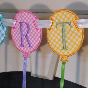 Party Balloon Banner In The Hoop Banners Machine Embroidery Designs Applique Patterns all done In-The-Hoop in 4 sizes 4&quot;, 5&quot;, 6&quot; and 7&quot;