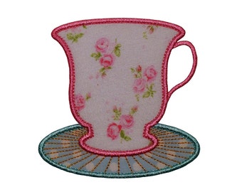 Tasse und Untertasse Maschine Stickerei Designs Applique Muster in 4 Größen 3 ", 4", 5 "und 6" ideal für eine Tee-Party