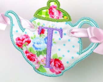 Teapot Banner ITH Banner Machine Embroidery Design Pattern in 5 sizes 4", 5", 6", 7" and 8" perfect for a Tea Party