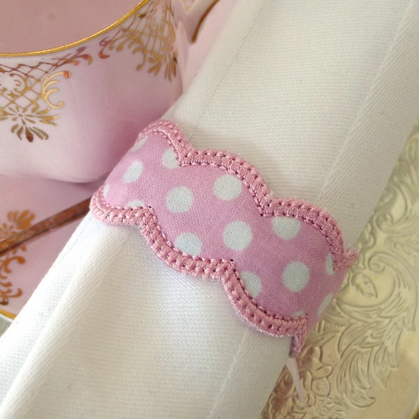 Scalloped Napkin Ring ITH Project Applique Machine Embroidery Design Patterns for Kam Snaps, Eyelets or Ribbon inserts