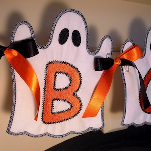 Ghost Banner In The Hoop Project Machine Embroidery Design Applique Patterns all done In-The-Hoop for Halloween in 4 sizes 4", 5", 6" and 7"