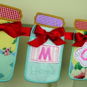 Mason Jar Banner In The Hoop Project Machine Embroidery Design Applique Patterns all done ITH 3 variations in 6 sizes