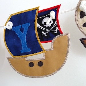 Pirate Ship Banner In The Hoop Project Machine Embroidery Design Applique Patterns all done ITH 2 variations in 4 sizes 4", 5", 6" and 7"