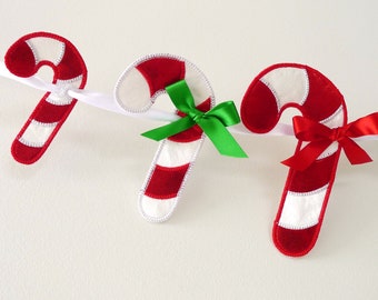 Candy Cane Bunting ITH Project Machine Embroidery Designs Applique Patterns Christmas Banner 7 sizes 4", 5", 6", 7", 8", 9" and 10"